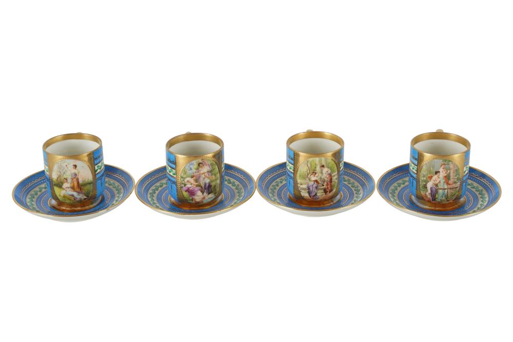 Appraisal: FOUR VIENNA PORCELAIN CUPS SAUCERSmarked made in Vienna to underside