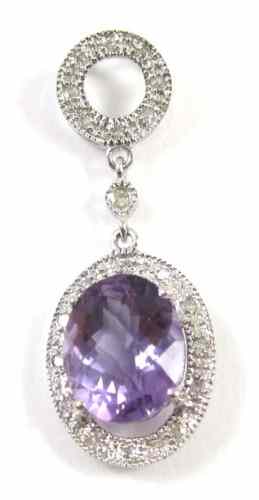 Appraisal: AMETHYST DIAMOND AND WHITE GOLD PENDANT k gold with pave'