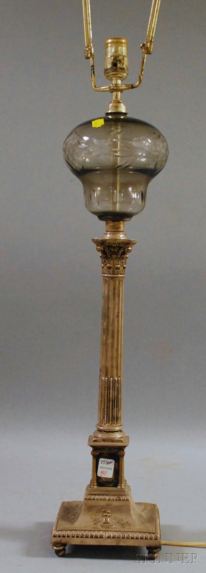 Appraisal: Georgian-style Silver-plated and Colorless Cut Glass Kerosene Banquet Table Lamp