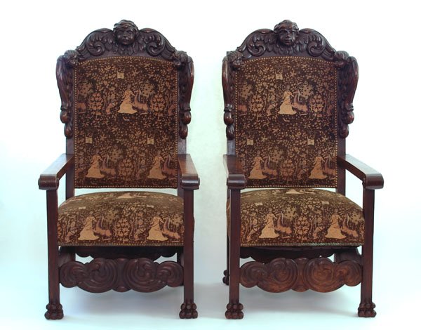 Appraisal: Large pair of chairs with carved tops and sides of