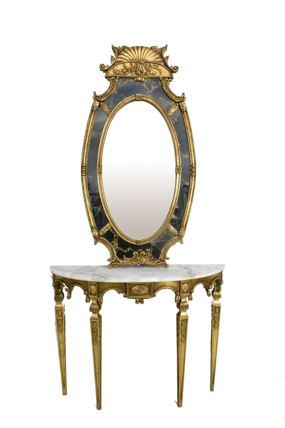 Appraisal: NEOCLASSICAL STYLE GILTWOOD CONSOLE AND MIRROR The console with marble