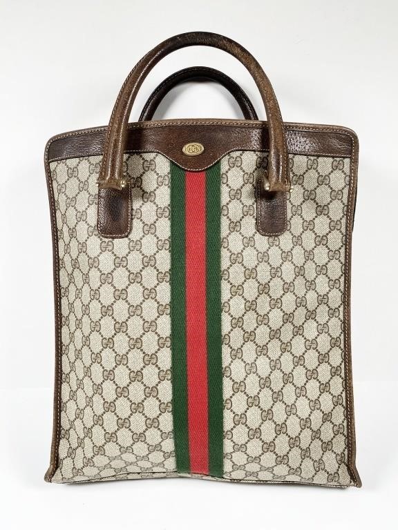 Appraisal: Vintage GUCCI mono tote brown Bag measures approx tall x