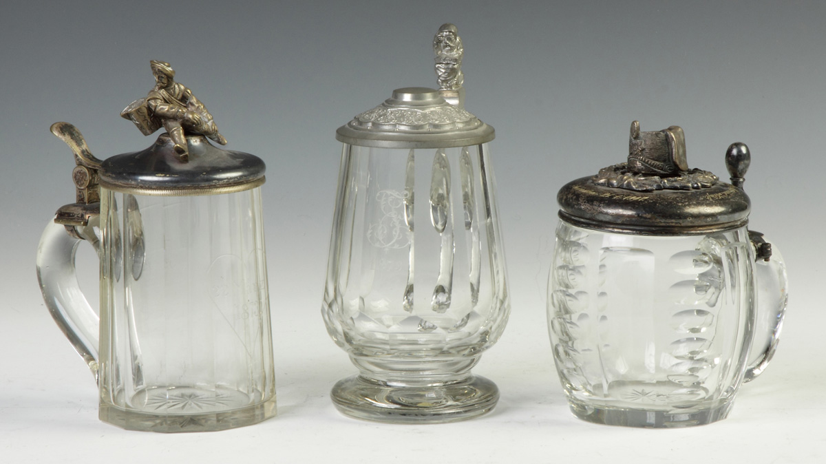 Appraisal: Three Cut Glass Presentation Steins L to R Dated