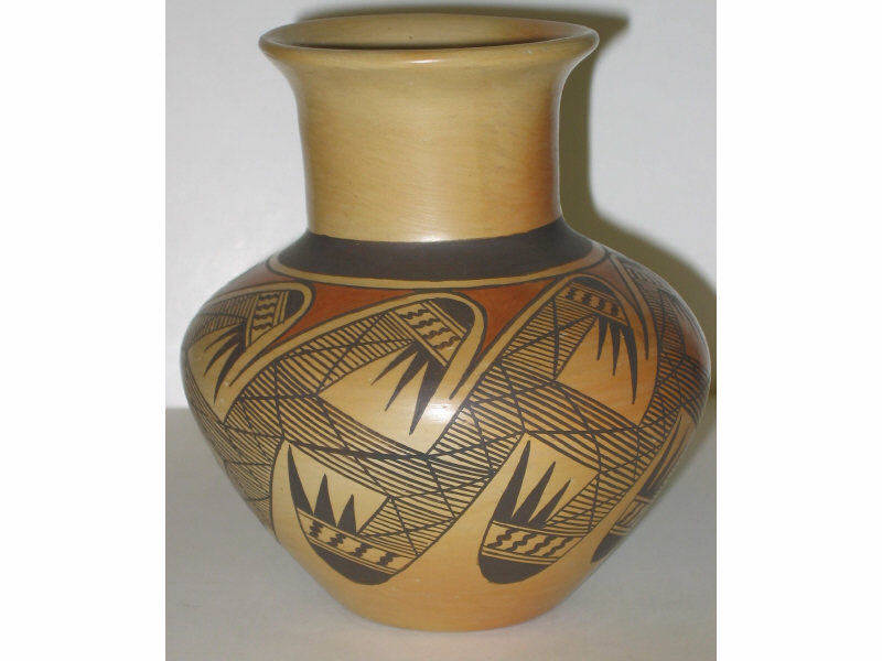 Appraisal: ELTON TEWAGUNA NAMPEYO HOPI-TEWA Coiled olla having traditional hatched feather