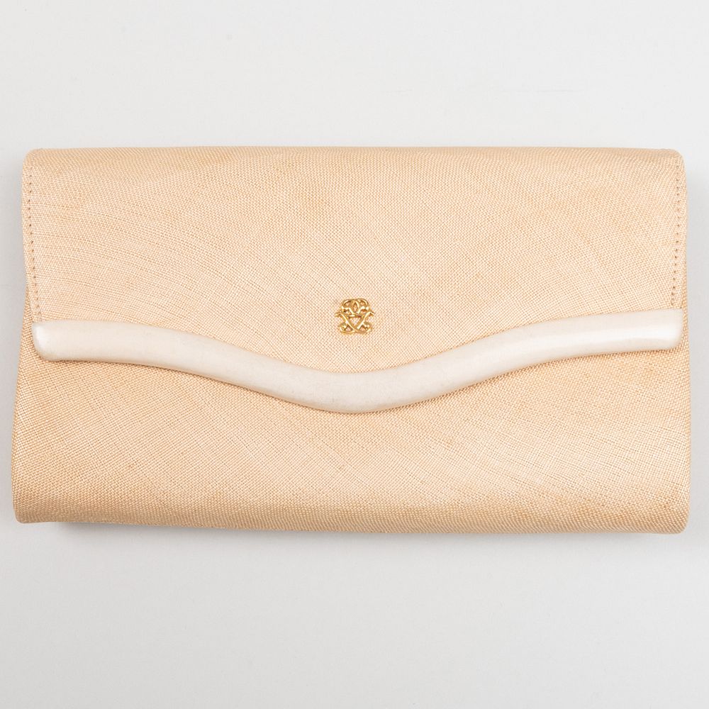 Appraisal: Germaine Gu rin Leather Trimmed and Woven Clutch Gilt embossed