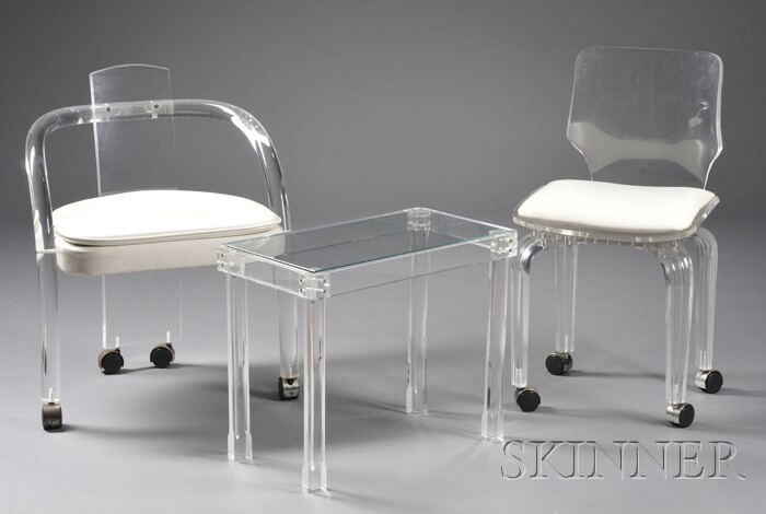 Appraisal: Modern Lucite Armchair Side Chair and Table Lucite and upholstery