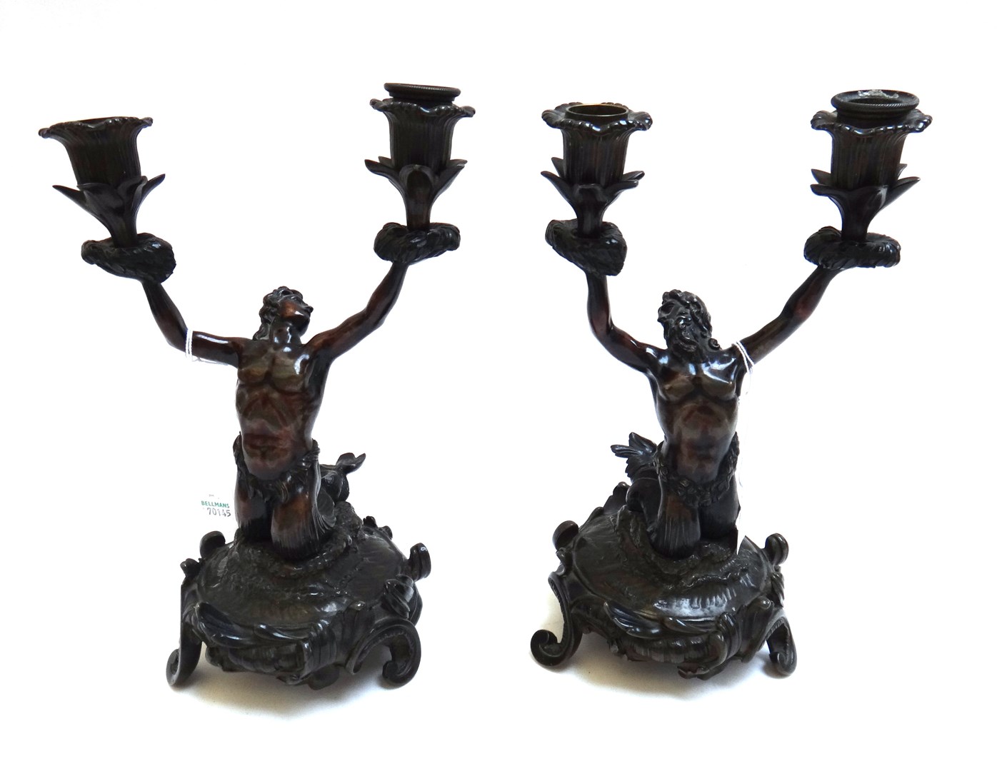 Appraisal: A pair of English bronze twin branch candelabra in the