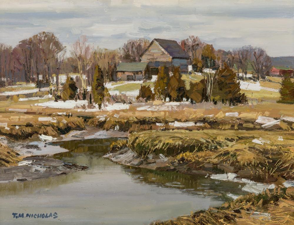 Appraisal: T M NICHOLAS American b Farm Along the Stream oil