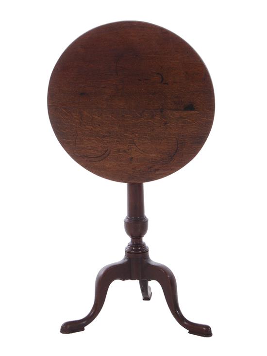 Appraisal: George III oak tilt-top tea table circa turned pedestal and