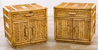 Appraisal: Bamboo Nightstands Pair Pair of bamboo nightstands of woven and