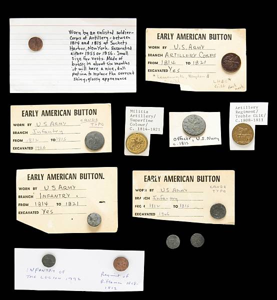 Appraisal: A group of early Federal military buttons Comprising Gilt Artillery