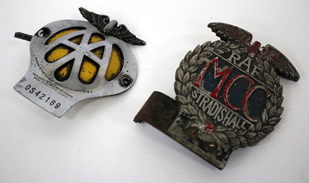 Appraisal: AN ALUMINIUM CAR BADGE with cast lettering 'RAF MCC Stradishall'