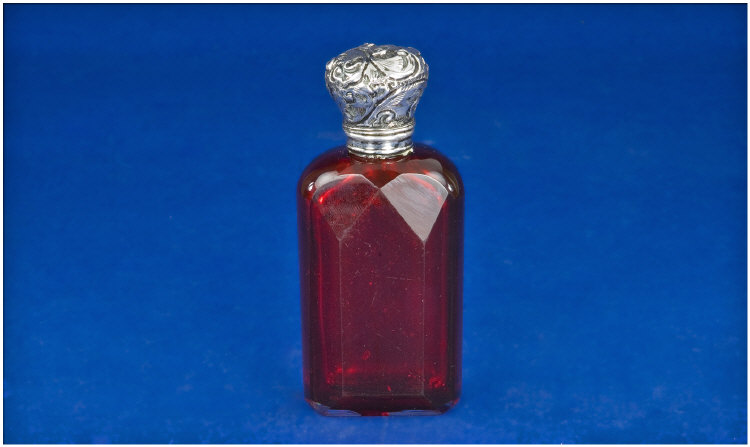 Appraisal: Ruby Red Bavarian Scent Bottle With White Metal Hinged Top