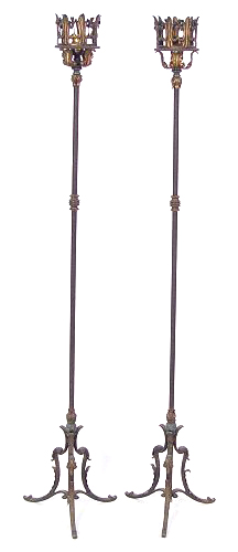 Appraisal: VINTAGE MIZNER QUALITY IRON FLOOR LAMP TORCHIERES Gilt highlights on