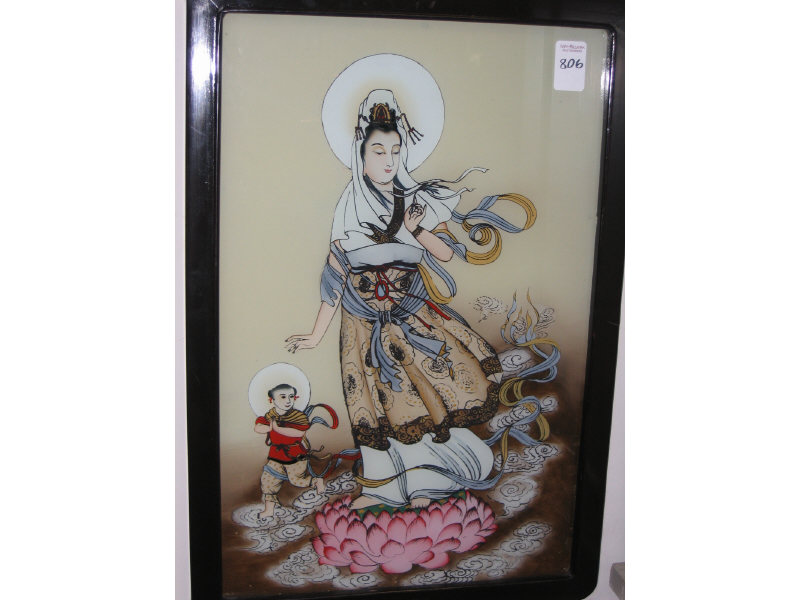 Appraisal: ASIAN SCHOOL EARLY TH CENTURY Reverse painting on glass woman