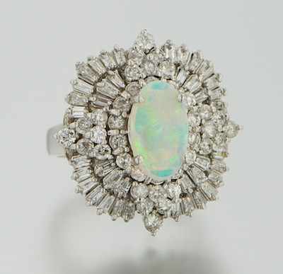 Appraisal: A Stunning Opal and Diamond Cluster Ring k white gold