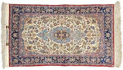 Appraisal: Finely woven modern Tabriz rug pale blue central medallion on