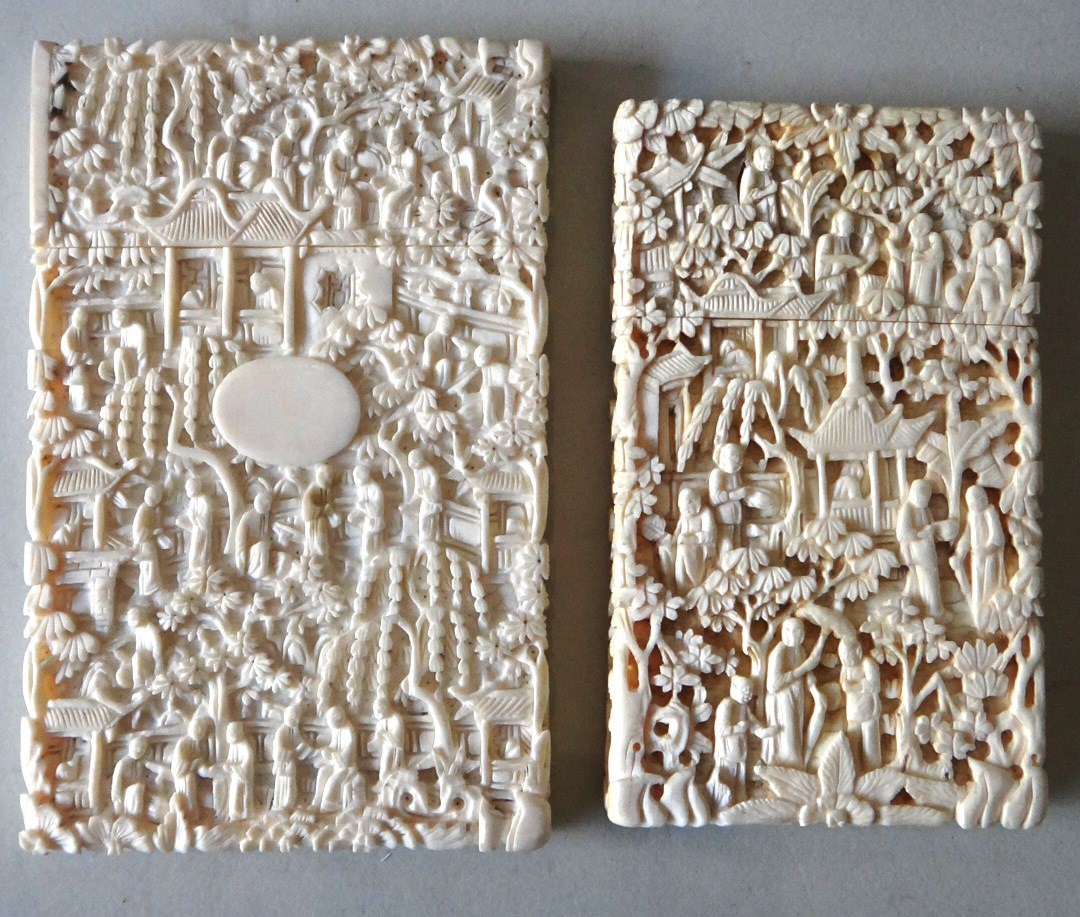 Appraisal: Two Canton ivory rectangular card cases late th century each