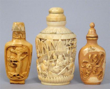 Appraisal: Three Chinese ivory snuff bottles late th century Comprised of