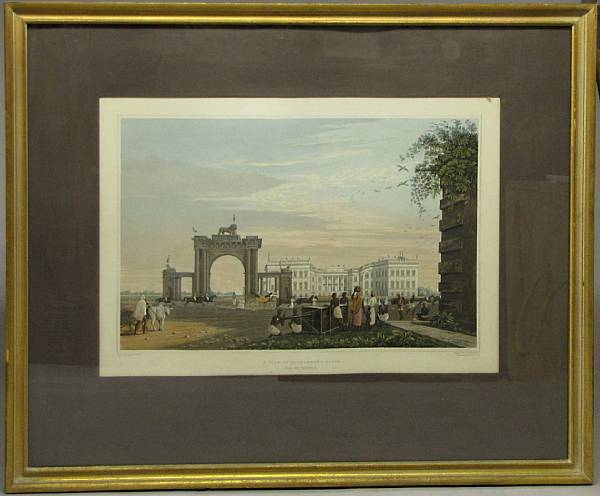 Appraisal: An English framed engraving of a French chateau and five