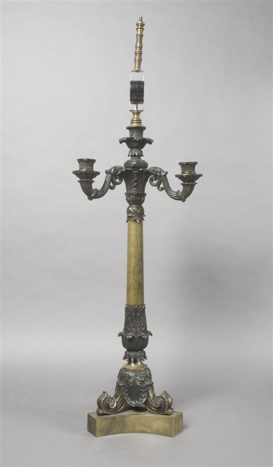 Appraisal: A Neoclassical Bronze Four-Light Candelabra Height overall inches