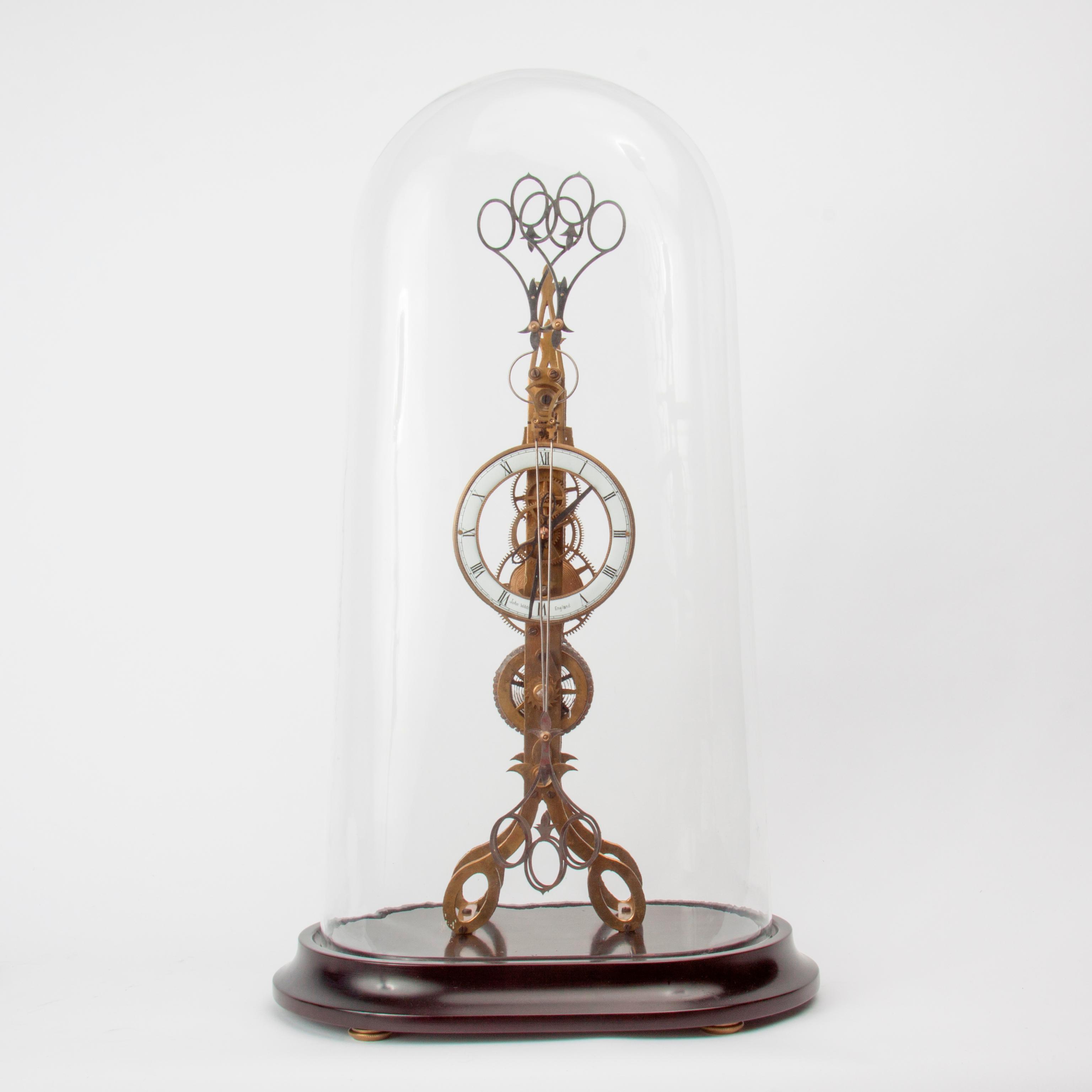 Appraisal: JOHN WILDING 'SCISSORS' SKELETON CLOCK WITH GLASS DOME A th