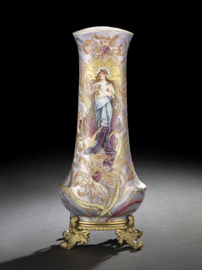 Appraisal: French Richly Gilt and Polychromed Lustred Porcelain Vase first quarter