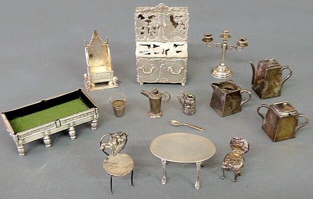 Appraisal: Group of silver miniature furniture and accessories including an English