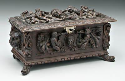 Appraisal: Ornate miniature cassone th century style with well carved figures