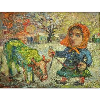 Appraisal: David Burliuk Ukrainian American - Woman with a Cow Oil