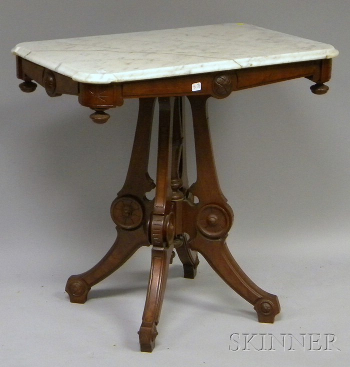 Appraisal: Victorian Renaissance Revival White Marble-top Carved Walnut Occasional Table