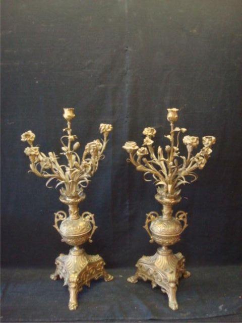 Appraisal: Pair of Ornate Gilt Metal Arm Candelabra From a Long