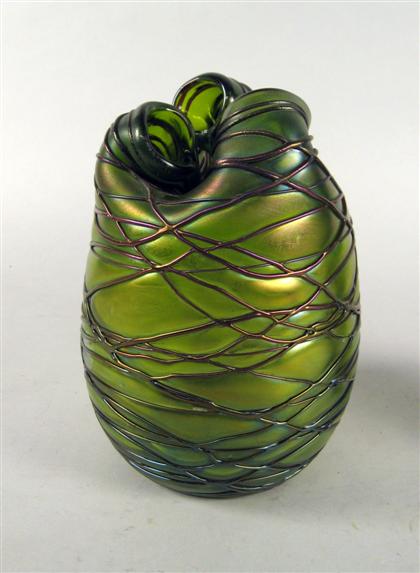 Appraisal: Green art glass vase possibly loetz early th century H