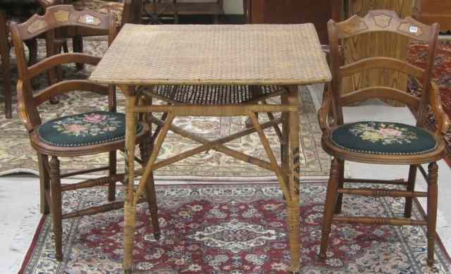 Appraisal: PAIR OF VICTORIAN SIDE CHAIRS AND A BAMBOO REED LAMP