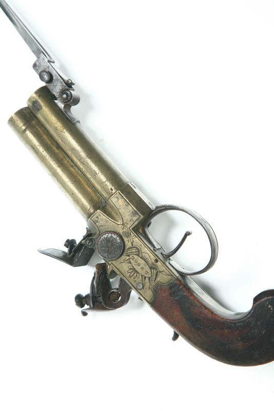 Appraisal: PAIR OF FLINTLOCK DOUBLE BARREL PISTOLS BY L SAMUEL LPOOL