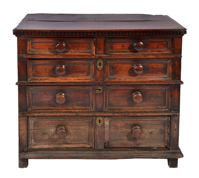 Appraisal: A TH CENTURY OAK CHEST OF TWO SHORT AND THREE