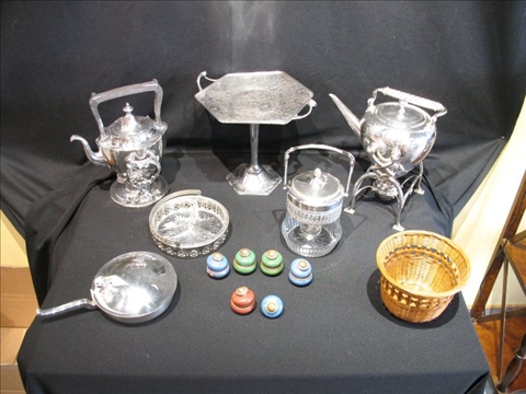 Appraisal: LOT SILVERPLATE TEAPOTS COMPOTES