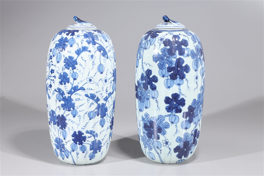 Appraisal: Pair of blue and white Chinese porcelain covered vases with