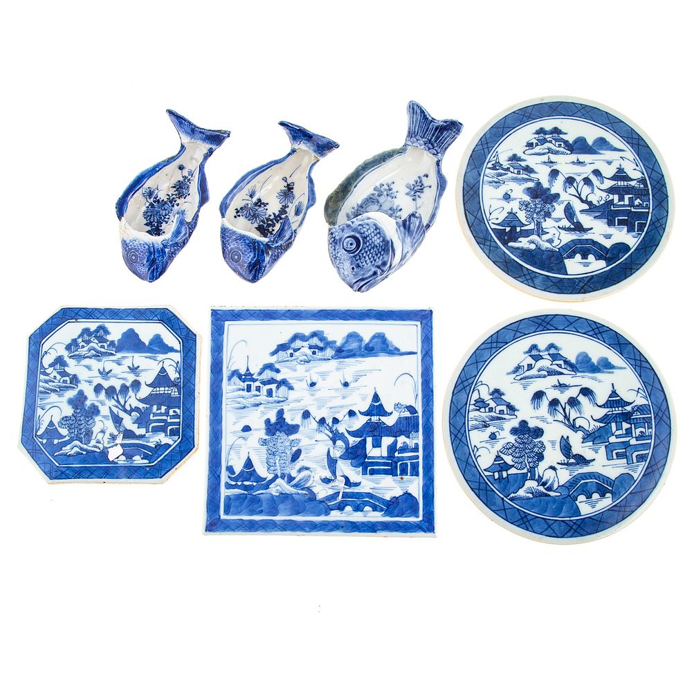 Appraisal: Seven Chinese Export Canton Table Articles Includes four trivets including