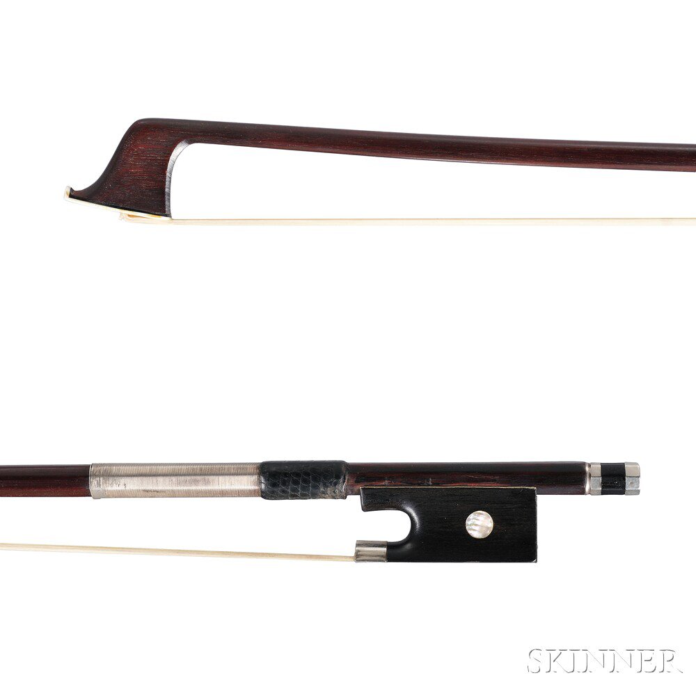 Appraisal: Silver-mounted Violin Bow Possibly La Fleur School the round stick