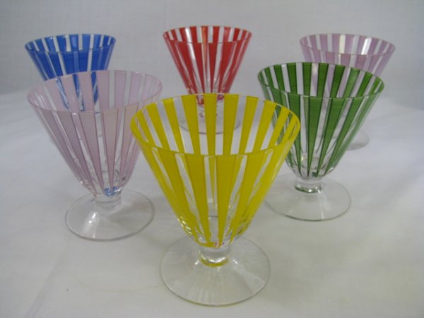 Appraisal: Six modernism stem glasses Probably Italian Red green yellow lavender