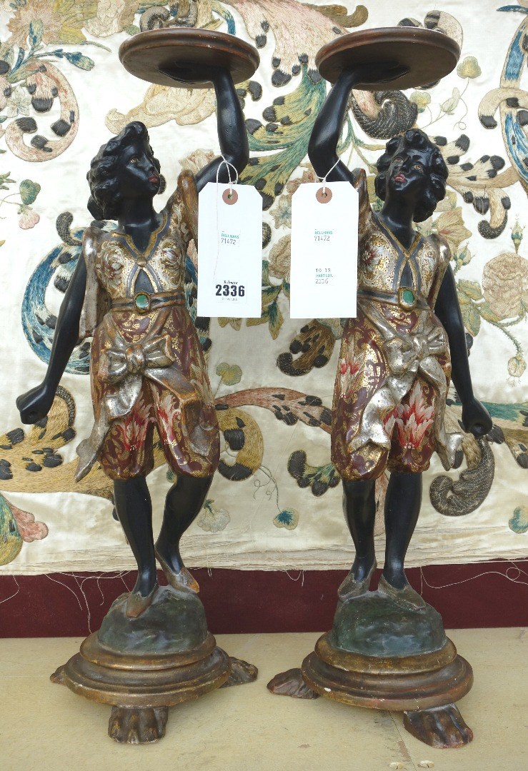 Appraisal: A pair of Venetian painted wood Blackamoor figures early th