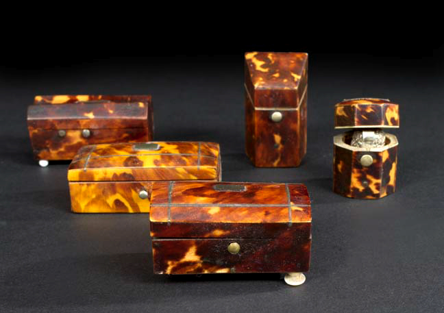 Appraisal: Collection of Five Diminutive English Tortoiseshell Trinket Boxes third quarter