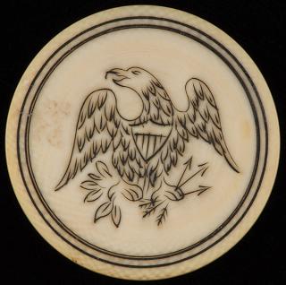 Appraisal: Eagle Ivory Poker Chip American ca With an ornate scrimshawed