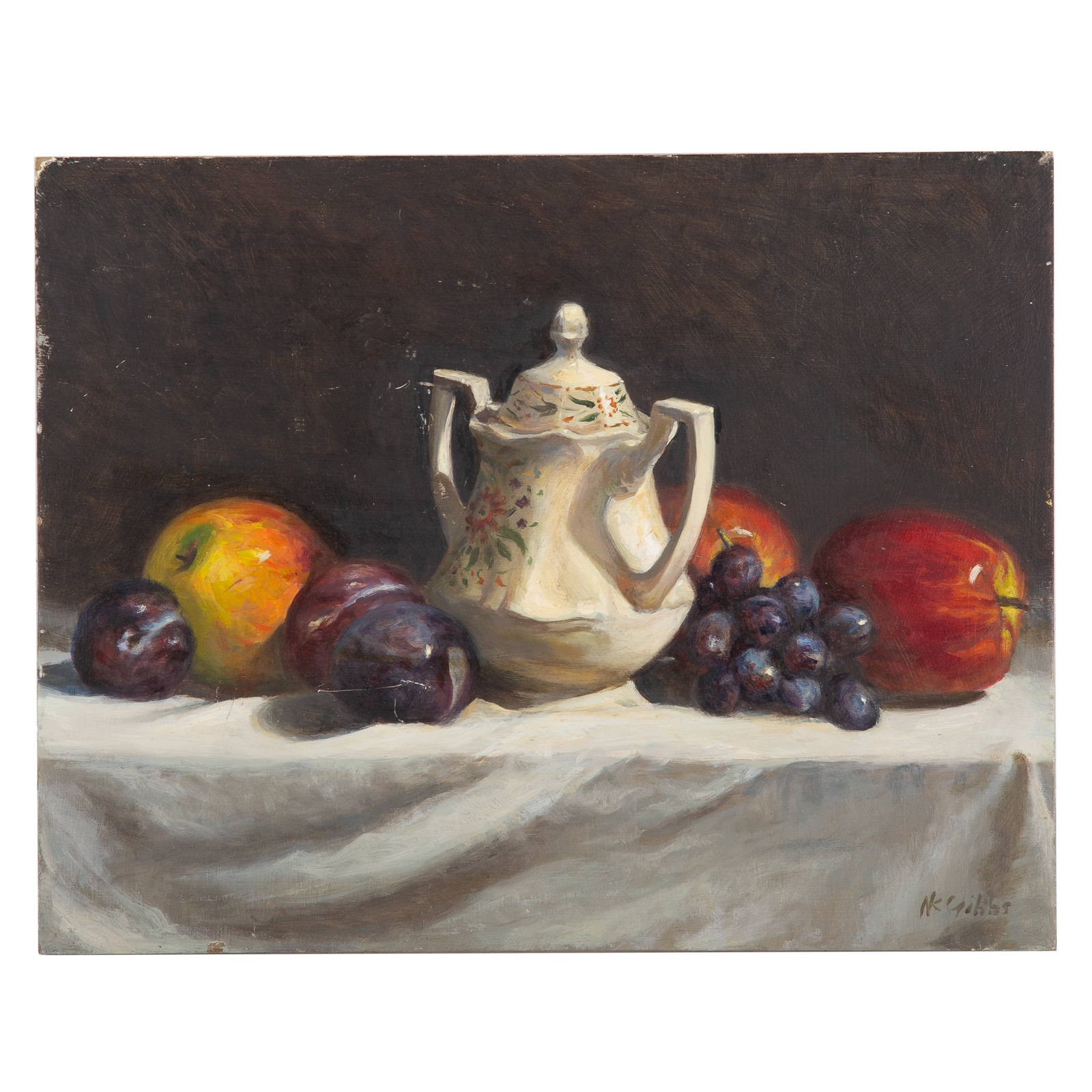 Appraisal: NATHANIEL K GIBBS PURPLE GRAPES RED APPLES OIL American -