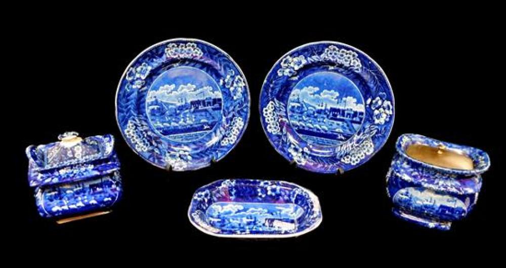 Appraisal: Five blue and white transfer decorated Staffordshire England early th