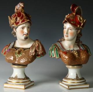 Appraisal: A PAIR TH C CAPODIMONTE-TYPE PORCELAIN BOLTED BUSTS A pair