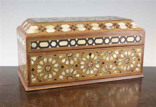 Appraisal: A North African mother of pearl inset hardwood casket in