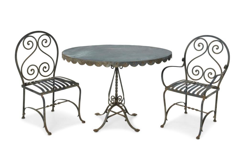 Appraisal: A black iron bistro table and chairs Circa s- s