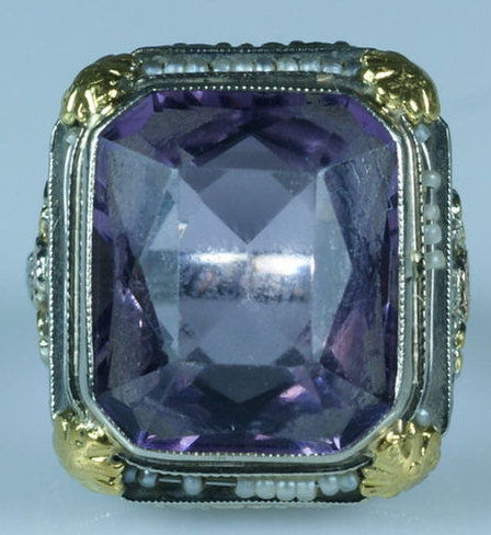 Appraisal: Unmarked K W YG filigree amethyst ring mm x mm